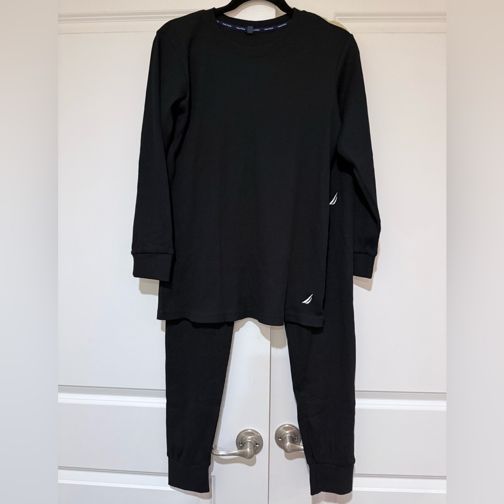 Nautica Mens Thermal Set Black Pajama size M NEW
